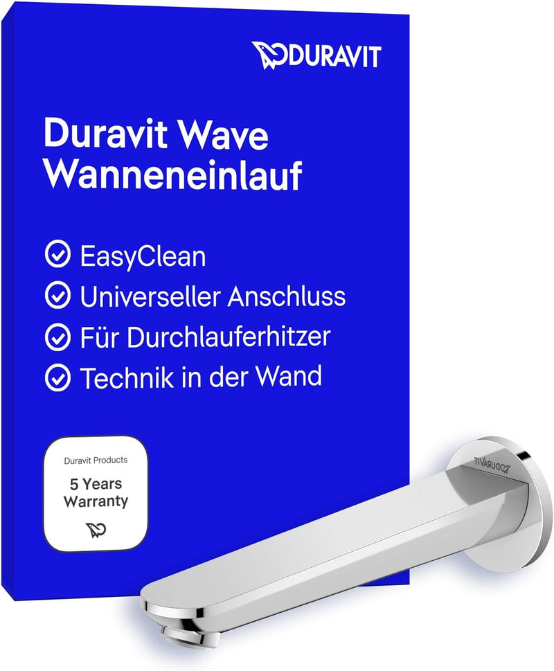 Duravit Wave Wanneneinlauf, Badewanneneinlauf mit runder Wandabdeckung, Zulauf Badewanne, Chrom, Chr