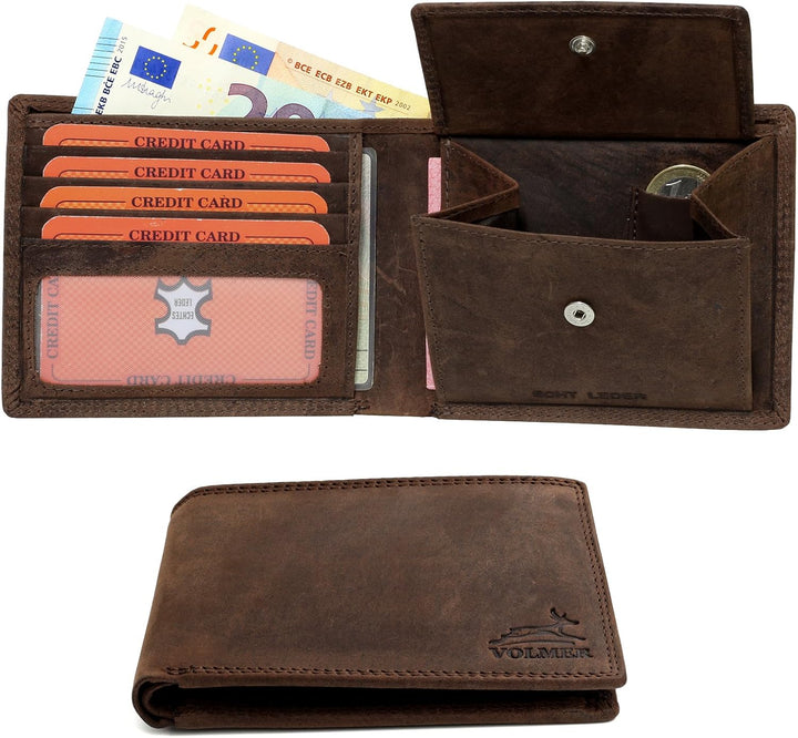 Fa.Volmer ® Leder Geldbörse Herren mit RFID-Schutz - extra-stabile Doppelnaht - 6 Fächer für Kreditk