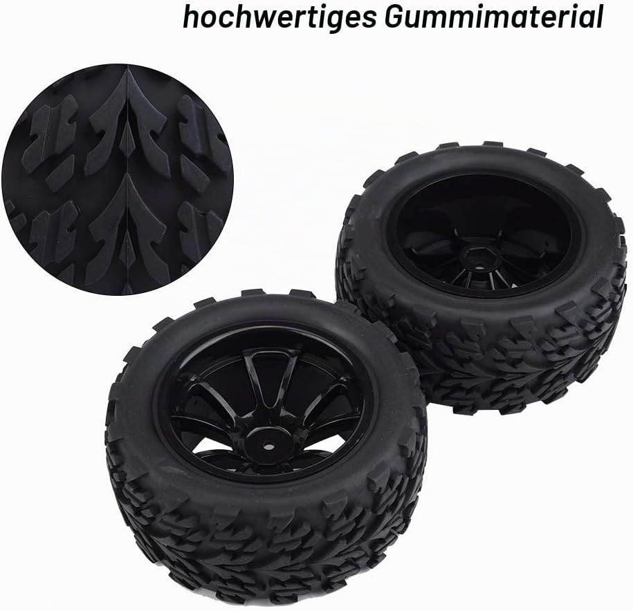 BuyWeek RC-Reifen, 4 Stück Gummi-RC-Autoreifen mit Naben für RC-LKW im Massstab 1:10(10 Holes), 10 H
