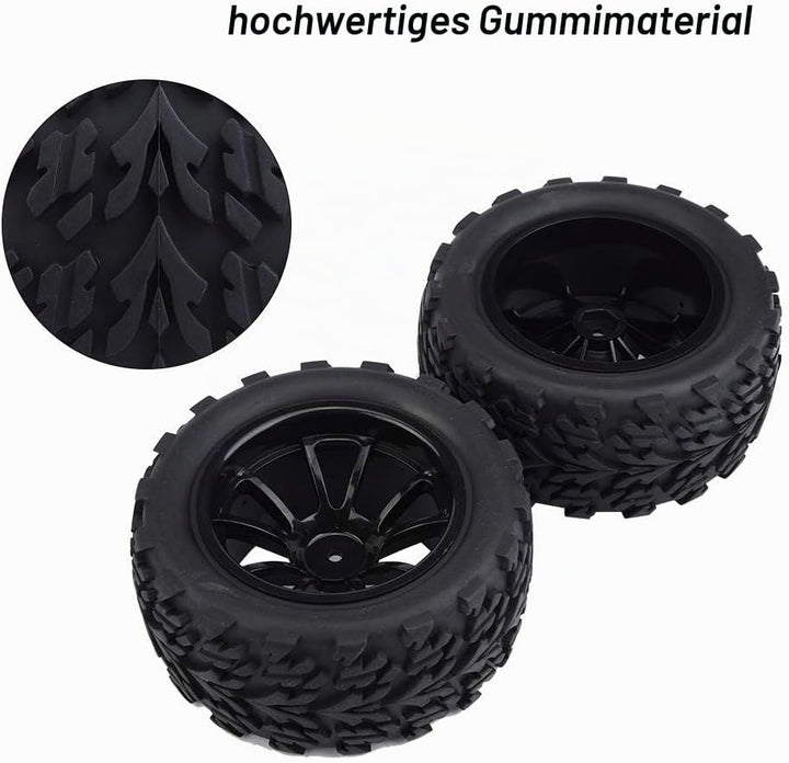 BuyWeek RC-Reifen, 4 Stück Gummi-RC-Autoreifen mit Naben für RC-LKW im Massstab 1:10(10 Holes), 10 H