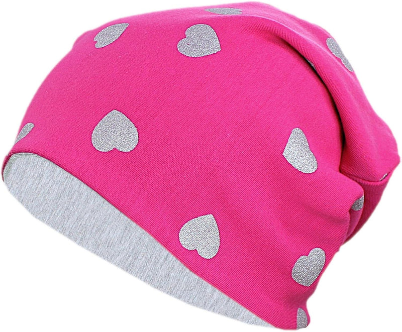 TupTam Unisex Kinder Beanie Mütze Schlauchschal Set 56-58 Herzen Glitzer Grau / Amaranth Grau Melier