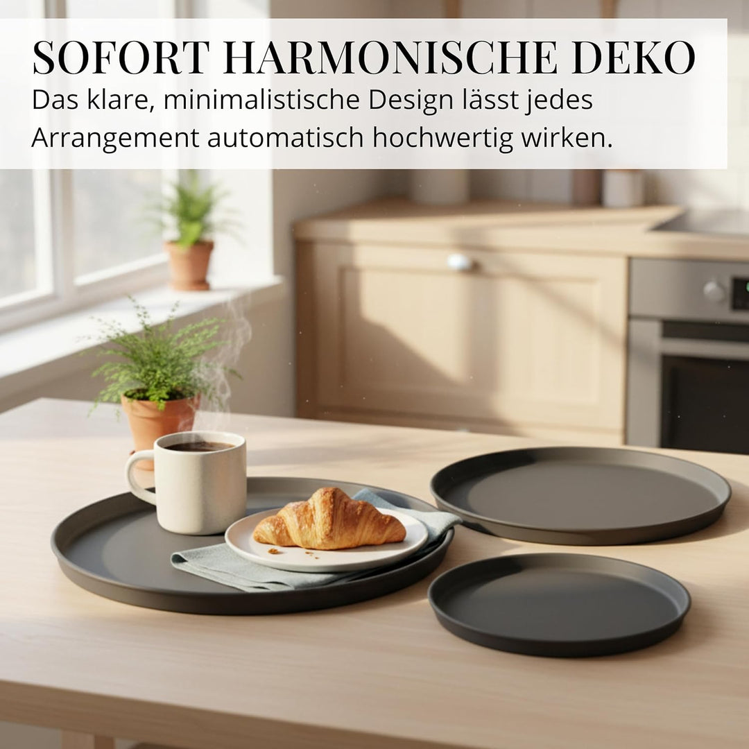 Deko Tablett 3er Set, Serviertablett rund (25 cm, 30 cm, 40 cm), Dekotablett für Adventskranz, Kerze