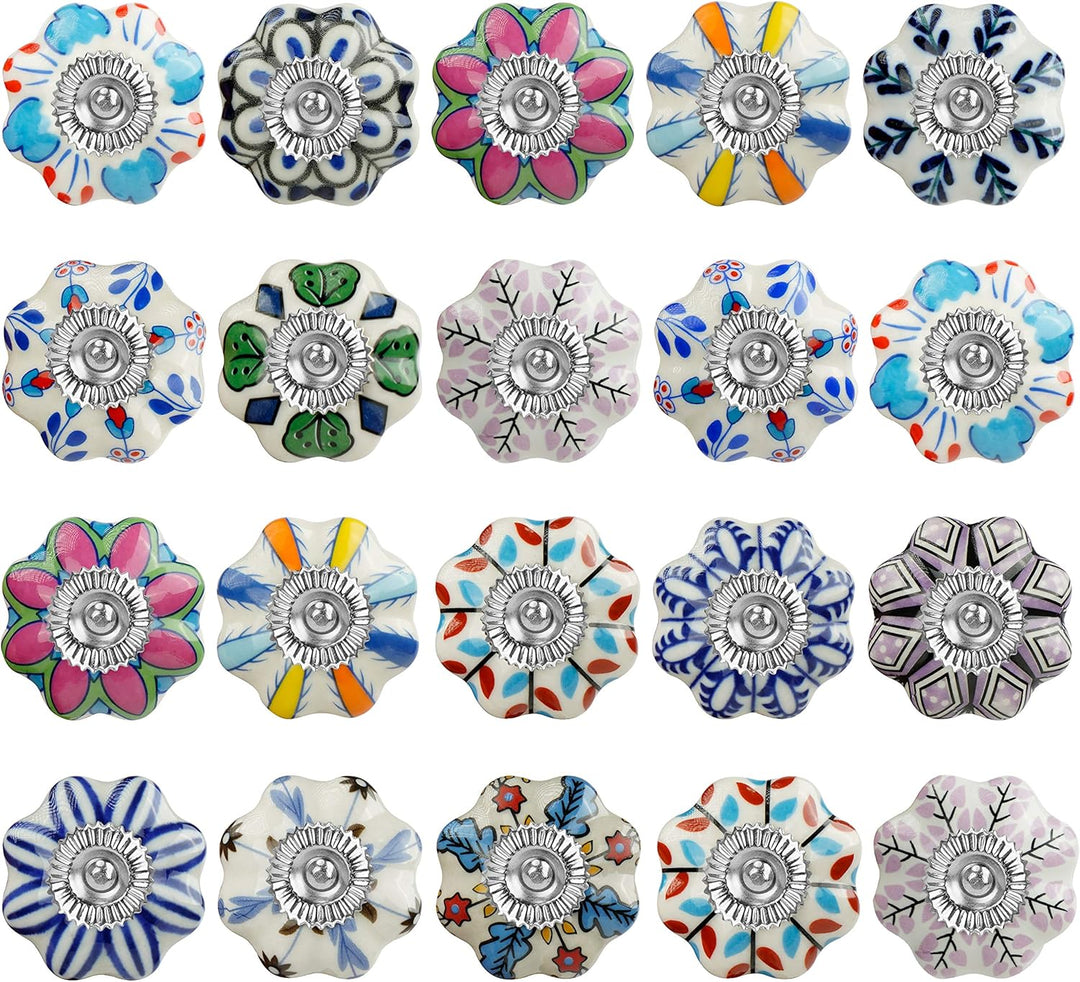 BELLE VOUS Verschiedene Möbelknöpfe Vintage aus Keramik (20er Pack) Inkl. Befestigungsmittel - Runde