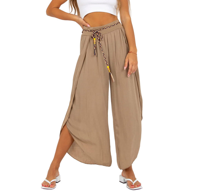 Och Bella Weite Lockere Damenhose mit Geschlitztem Bein Damenhose mit Schlitzen Wickelbeinen, Luftig