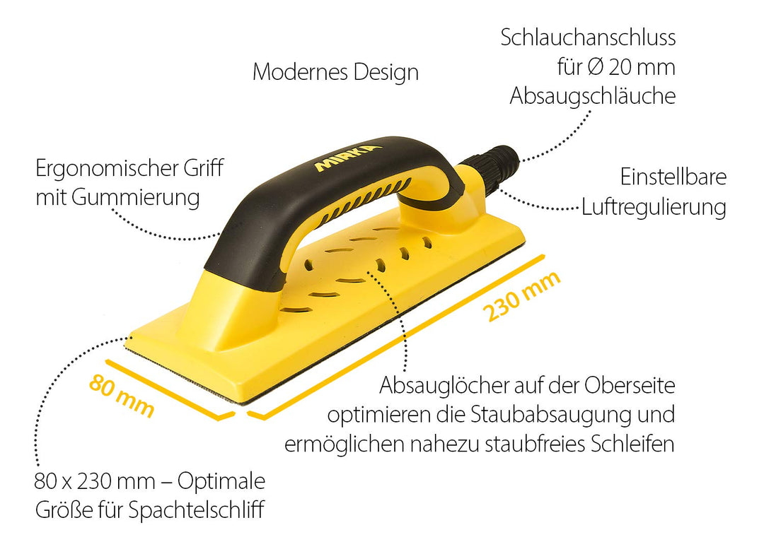 Mirka Roundy Handschleifer Starter-Kit inkl.15xNetz-Schleifscheiben(Ø 150mm),Absaugschlauch,Schleifb