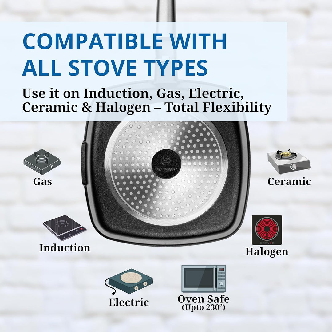 Westinghouse PERFORMANCE SERIES Grillpfanne, Grosse Bratpfanne 28 cm mit Edelstahl-Griff für Indukti