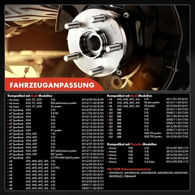 Frankberg 2x Radnabe Radlagersatz Vorne oder Hinten für A4 A5 A6 A7 A8 Q5 Macan 2007-Heute 4H0498625