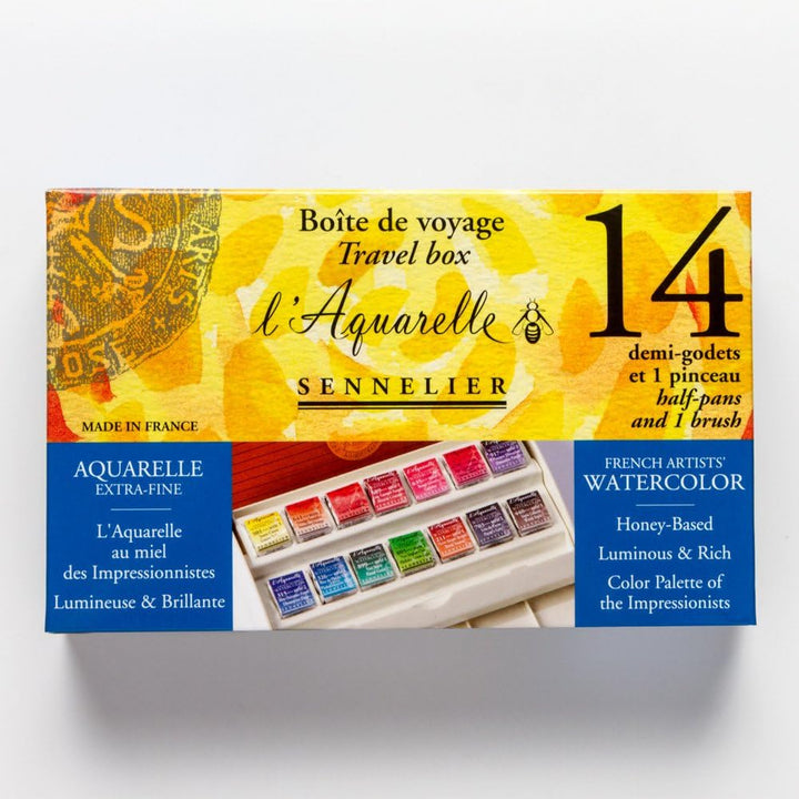 Sennelier - Aquarell Reiseset - 14 halbe Naepfchen im Kunststoffkasten 1 Stück (1er Pack) Black/Blue