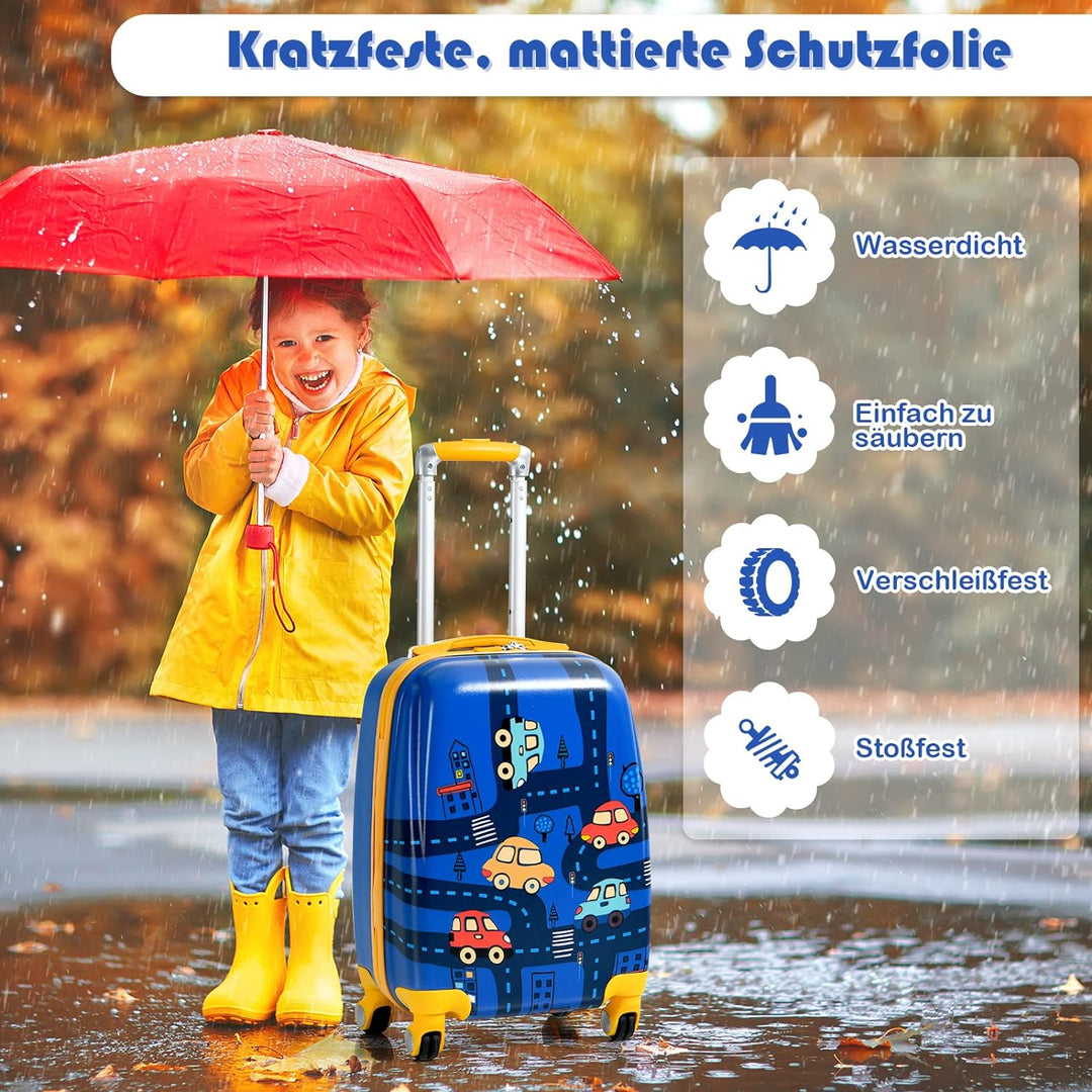 GOPLUS 2 TLG. Kinderkoffer mit Rucksack Kinder Reisekoffer Set Kinder Trolly Kinder Gepäck (Cartoon-