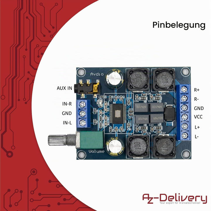 AZDelivery Digital Verstärker Platine Kompatibel mit TPA3116D2 mit zwei Kanal Stereo Verstärker, 2 x