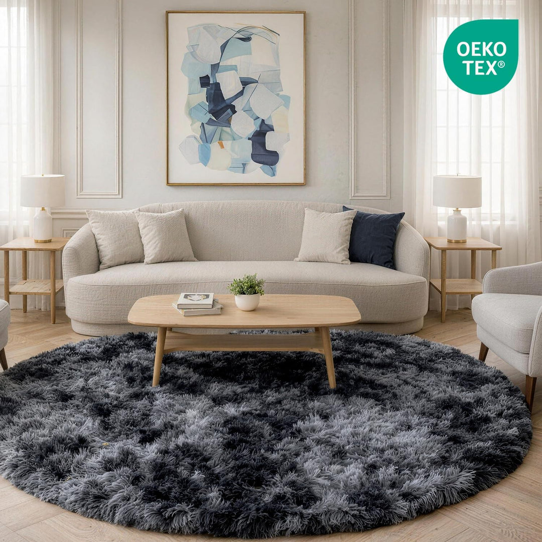 Teppich Rund Kinderzimmer 100 cm Dunkelgrau Schlafzimmer Hochflor-Teppich Waschbarer Buro Weicher Fl