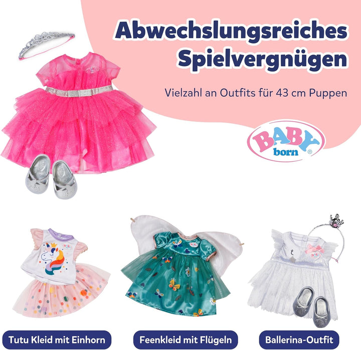 BABY Born Prinzessin-Set - Mit pinkem Puppenkleid aus Tüll, Krone & Glitzerschuhen - Hochwertiges Pu