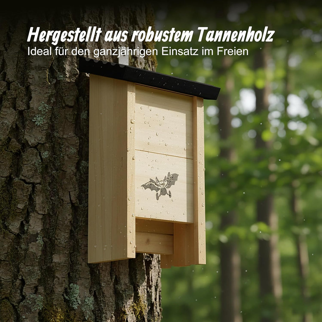 Relaxdays Fledermauskasten, 2er Set, Unterschlupf für Fledermäuse, unbehandeltes Holz, HBT 25 x 18 x