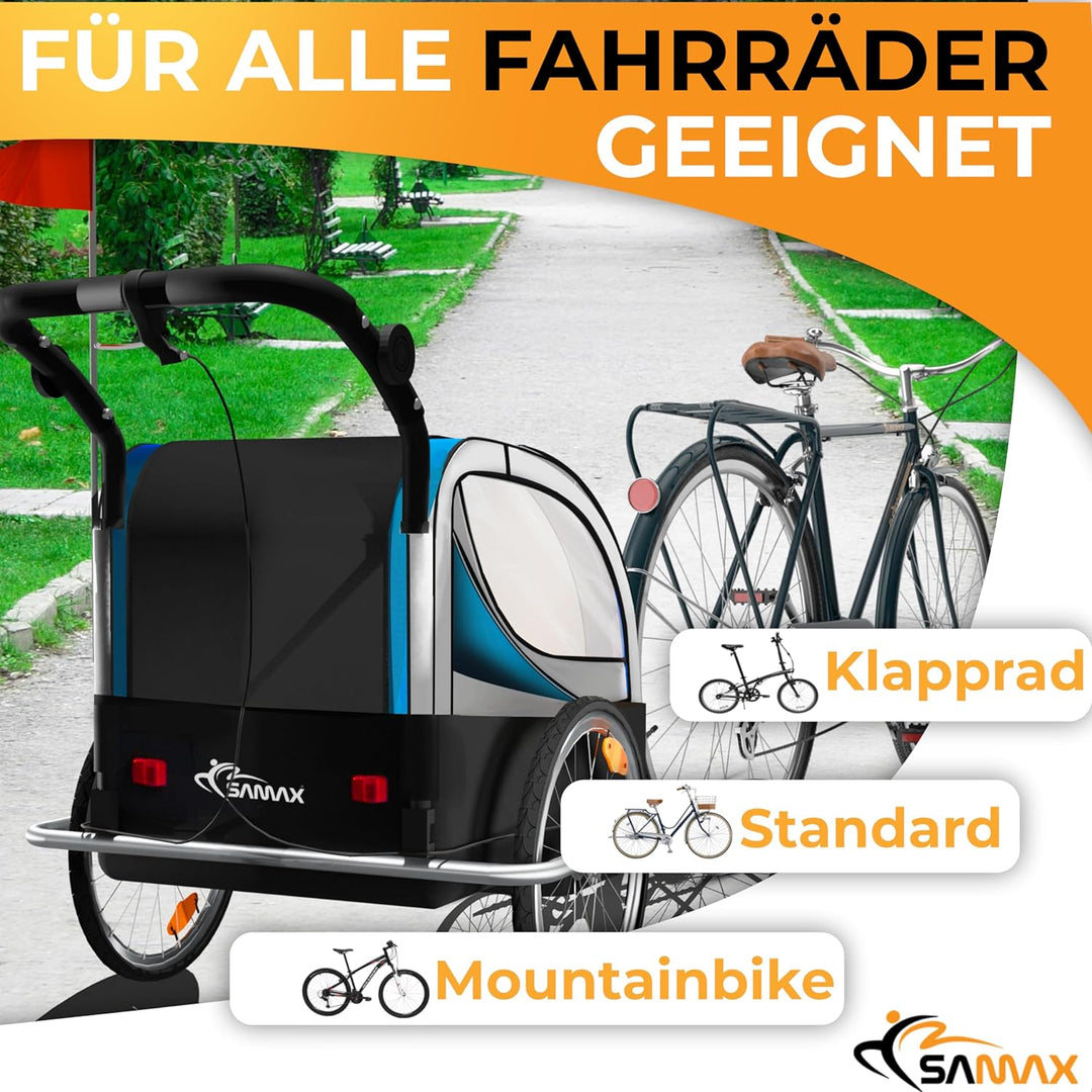 SAMAX Fahrradanhänger Jogger 2in1 360° drehbar Kinderanhänger Kinderfahrradanhänger Transportwagen v