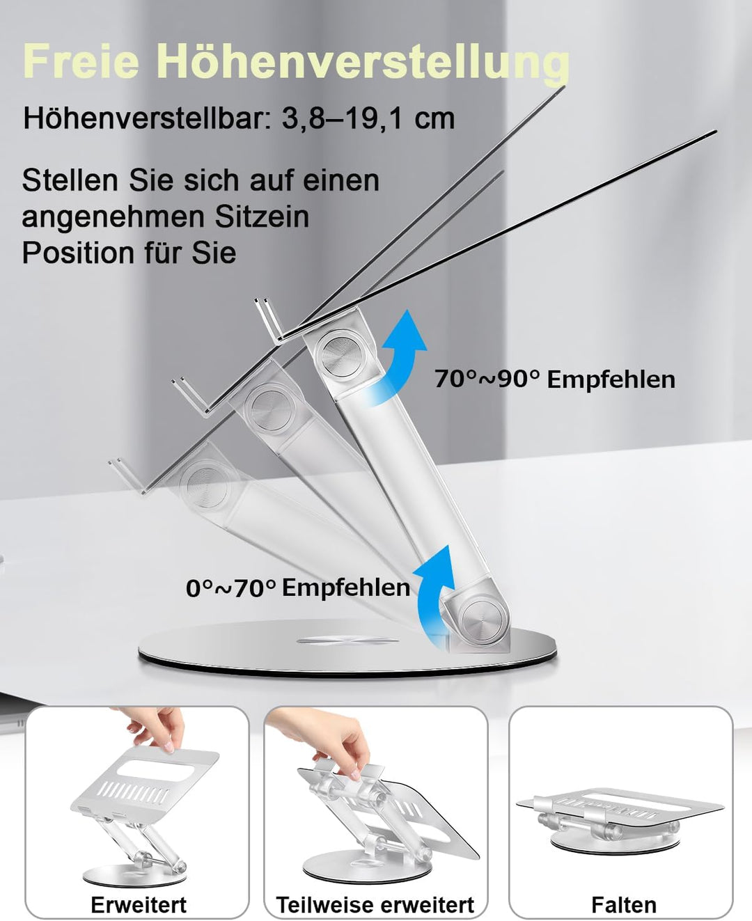 SHINEGIANT Laptop Ständer mit 360° Drehbarer Basis, Ergonomisch Laptopständer Höhenverstellbar, Note