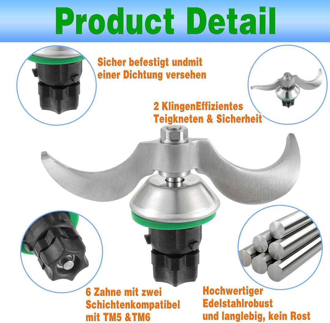 Passend für Vorwerk Thermomix TM5/TM6 Edelstahl Teigmischmesser (mit Dichtungsring) Küchenmaschinen-