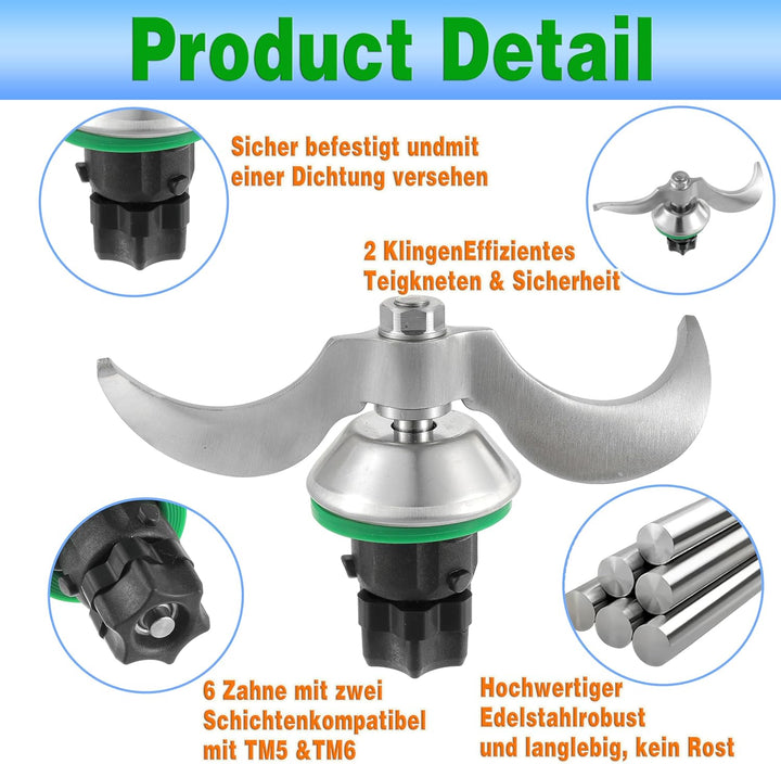 Passend für Vorwerk Thermomix TM5/TM6 Edelstahl Teigmischmesser (mit Dichtungsring) Küchenmaschinen-
