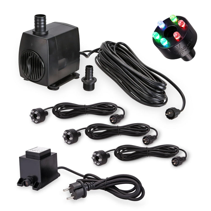 Springbrunnen Pumpe SP3 mit Licht 3x LED Ring Beleuchtung RGB multicolor 12V Springbrunnenpumpe für