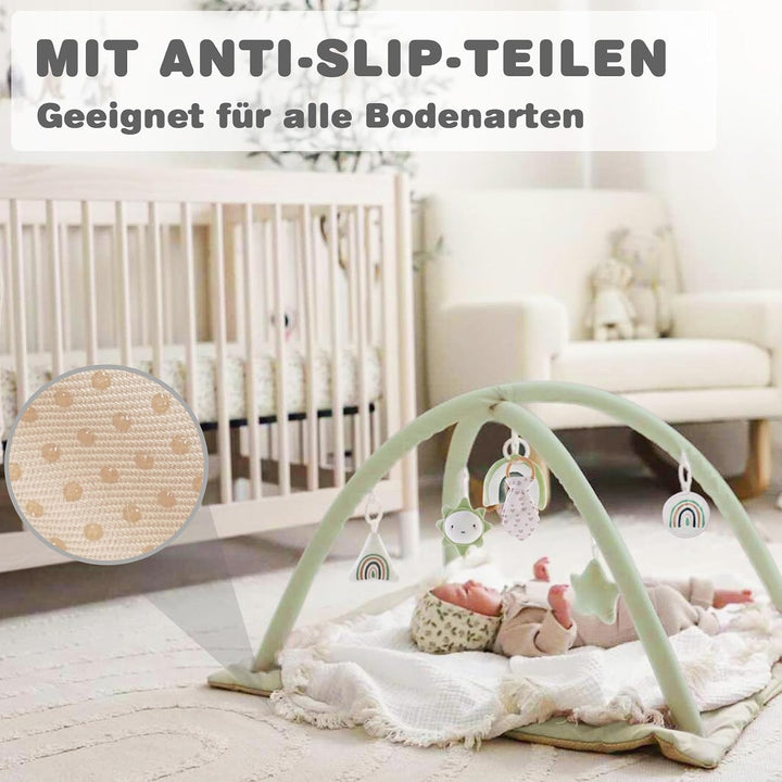Mallify - Spielmatte für Babys mit Krabbeldecke, 6 abnehmbaren sensorischen Spielzeugen und 12 bunte