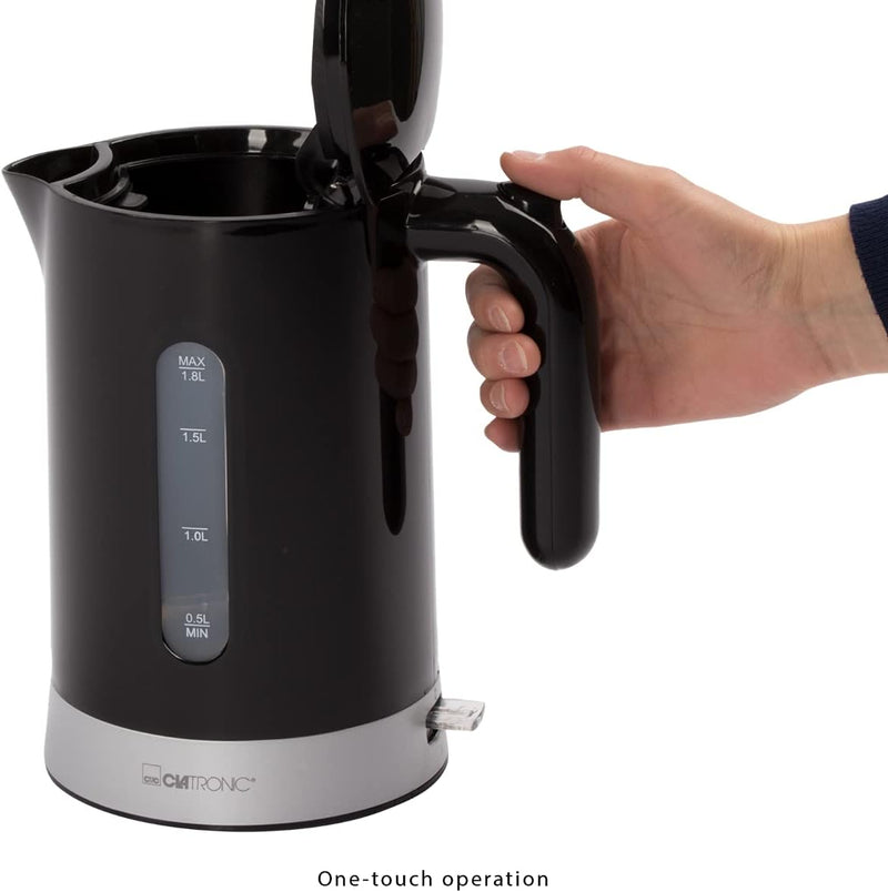 Clatronic Wasserkocher 1,8L mit verdecktem Edelstahlheizelement | Kettle mit herausnehmbarem Kalkfil