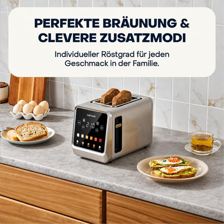 Nutricook Toastie Toaster 2 Scheiben mit Brötchenaufsatz Digital Edelstahl, 2