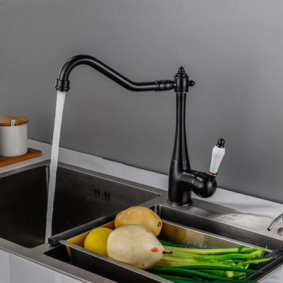 BOAOTX Küchenarmatur Schwarz Retro, Wasserhahn Küche Landhaus, 360° Drehbar Spültischarmatur Antik,