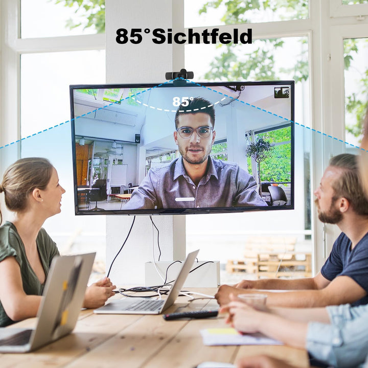 2K Full HD Webcam, Neefeaer USB Webcam mit Mikrofon und Abdeckung und Stativ, 85 Stichtfeld, Automat