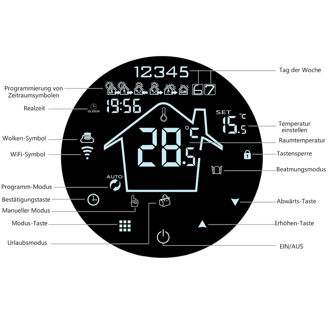 KETOTEK Thermostat Fussbodenheizung Wasser WiFi 3A Unterputz, Programmierbar Raumthermostat Fussbode