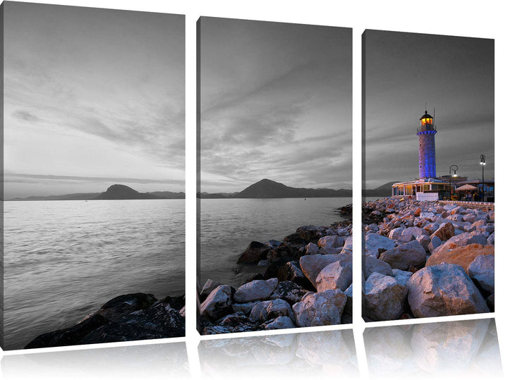 Romantischer Leuchtturm bei Ebbe schwarz/weiss 3-Teiler Leinwandbild 120x80 Bild auf Leinwand, XXL r