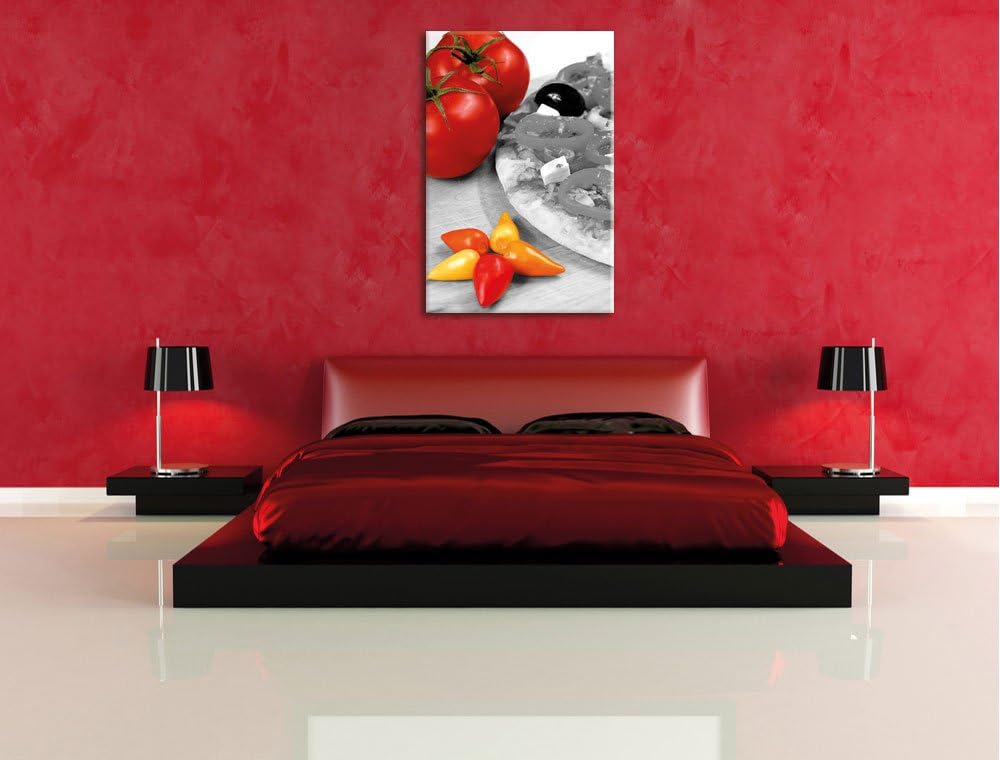 Pixxprint Leckere Pizza mit Oliven und Hirtenkäse, Format: 70x100 auf hochkantiges Leinwand, XXL rie