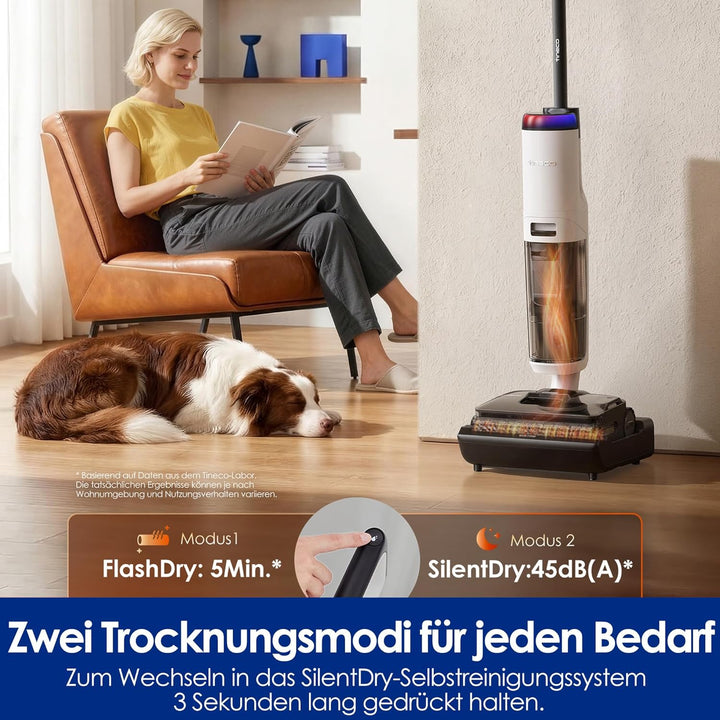 Tineco Floor ONE S7 Stretch Turbo Akku-Nass-Trockensauger, 65 Minuten Laufzeit, 85°C Schnell-Trocknu