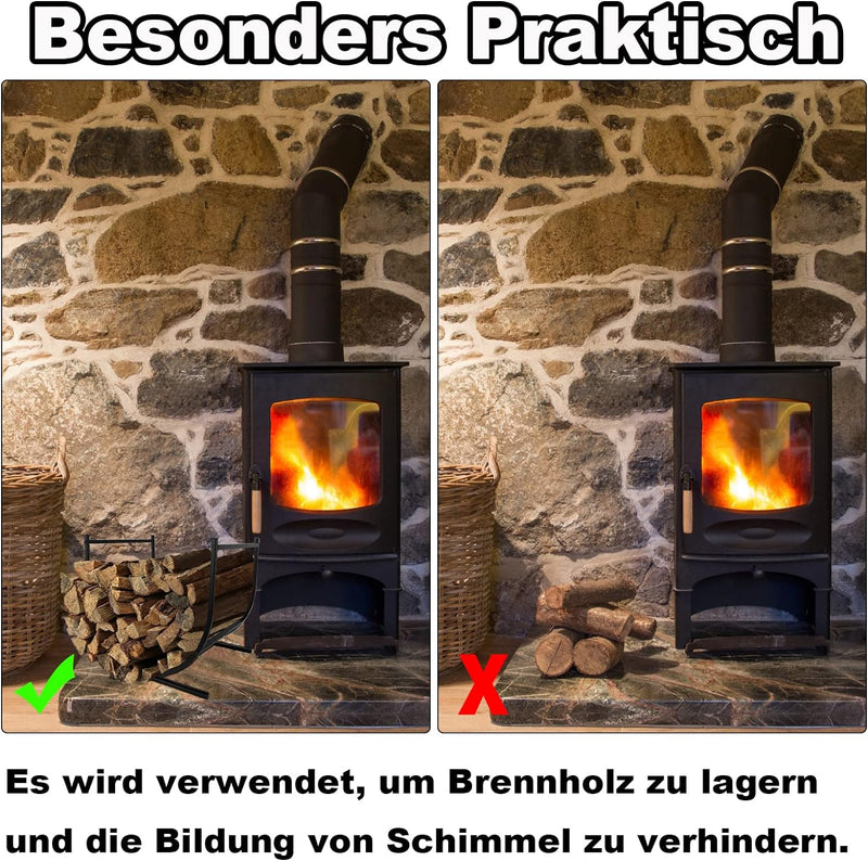 YRHome Kaminholzregal halbrund 44,5x37,5x40cm (LxBxH) Brennholzregal pulverbeschichteter Stahl Feuer