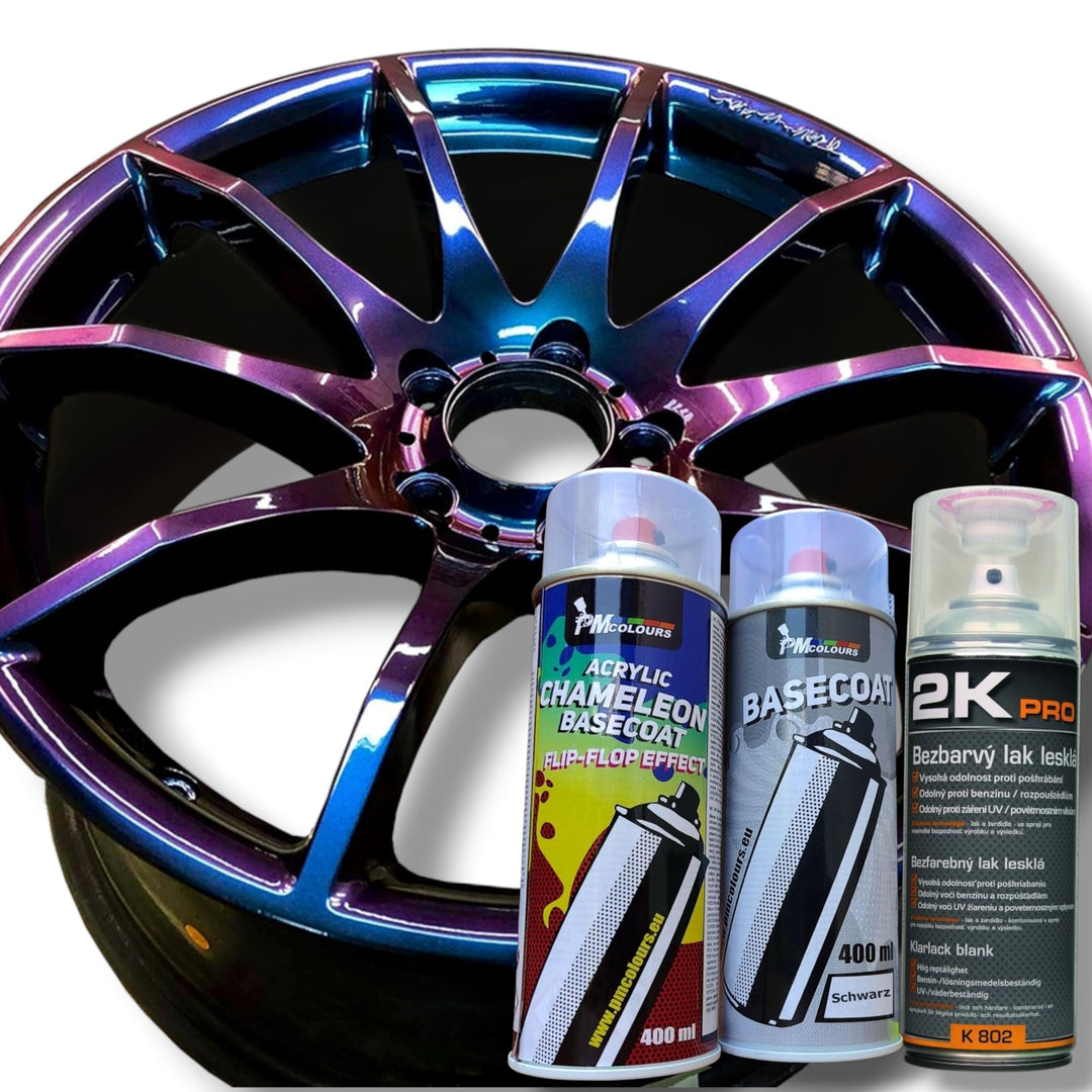 PMcolours Flip Flop Lack mit Multi Color ECLIPSE (blau-lila-orange-rot) Chamäleon-Effekt Sprühset, (