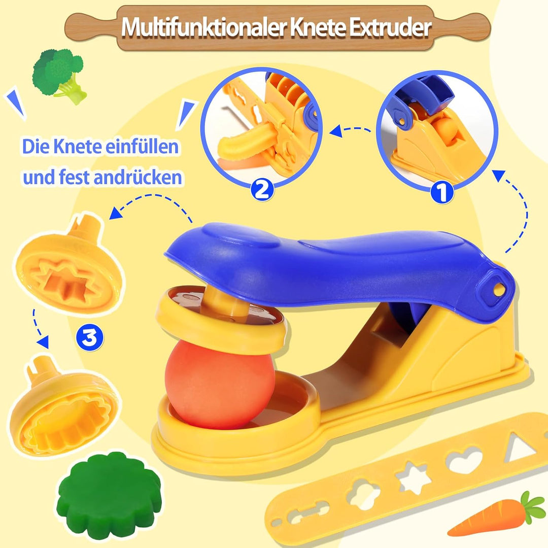VBACALA 41 Stück Knete Set mit 12 Dosen Knetmasse, Knetwerkzeug Kinder Spielküche mit Eismaschine, B