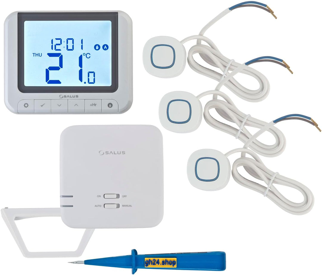 SALUS Controls Heizung Einzelraumregelung Digitaler Funk Raumthermostat mit Empfänger, 3X Stellantri
