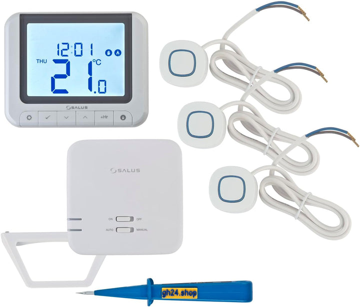 SALUS Controls Heizung Einzelraumregelung Digitaler Funk Raumthermostat mit Empfänger, 3X Stellantri