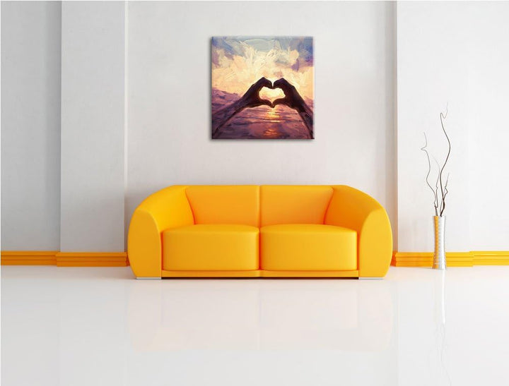 Hände zu einem Herz geformt, Format: 70x70 als Leinwandbild, tolle Bilder fertig auf Holzrahmen gesp
