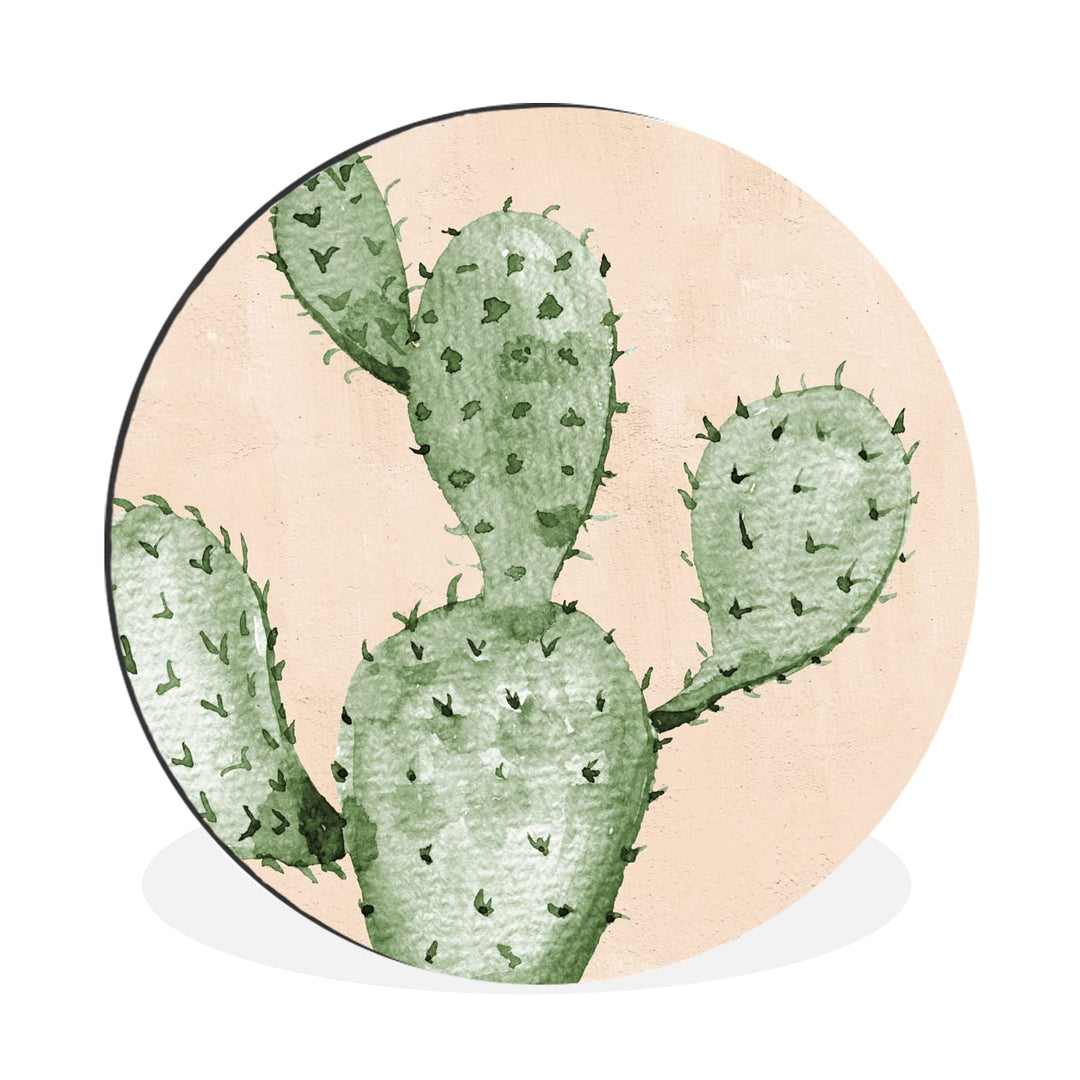 MuchoWow Wandbild Rund Wanddeko Deko Wohnzimmer Bilder 30x30 cm Kaktus - Aquarell - Bohème - Tropisc