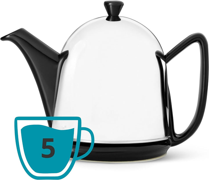 Bredemeijer kleine Schwarze Keramik Teekanne 1.0 Liter mit glänzender Edelstahlhaube Schwarz 1.0 L,