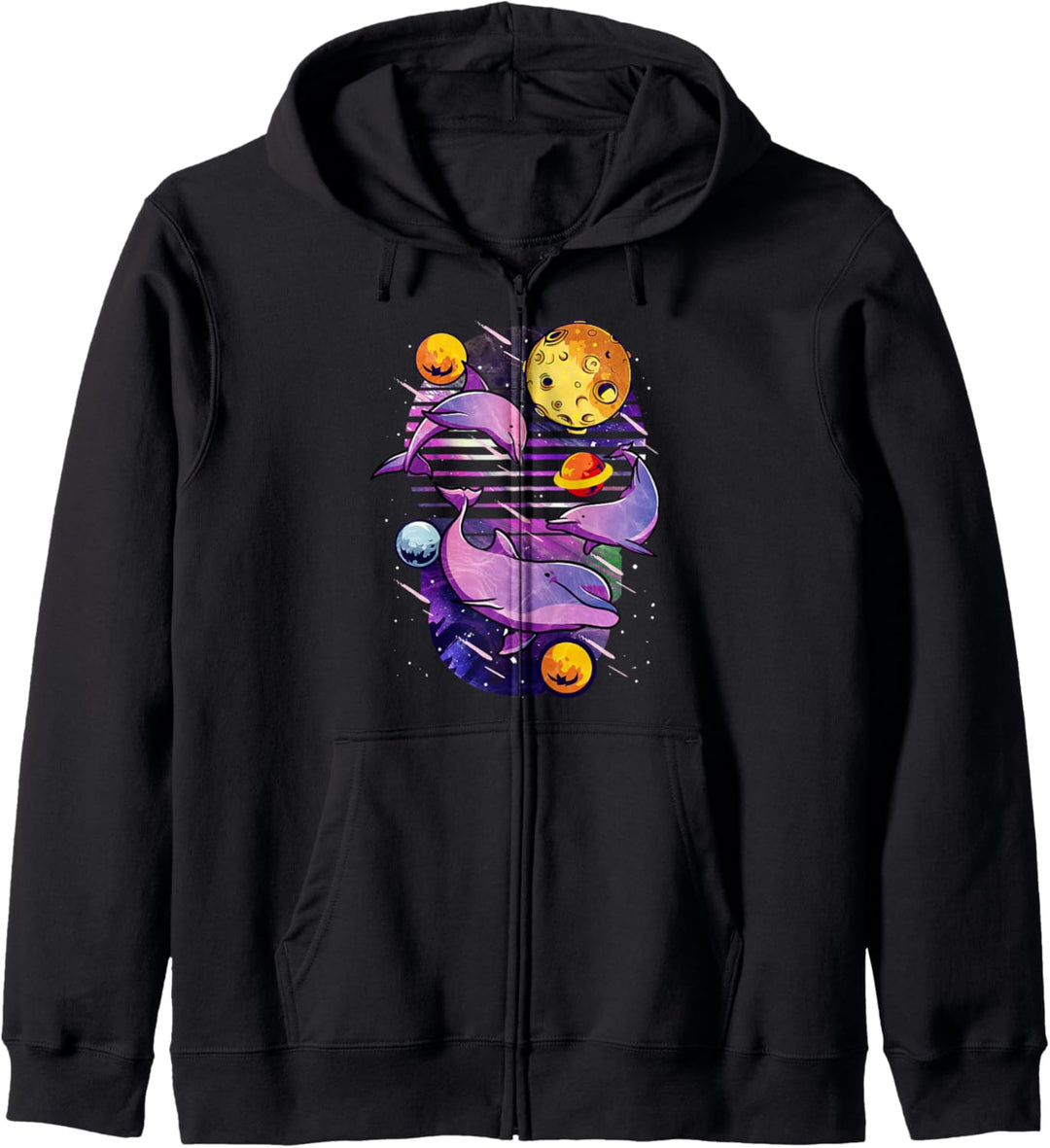 Delfine schwimmen durch den Weltraum – psychedelische Vorstellungskraft. Kapuzenjacke
