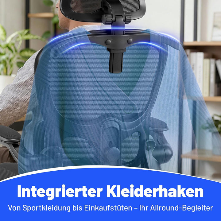 Bürostuhl Ergonomisch mit Kopfstütze, Verstellbarer Lendenwirbelstütze &amp; Netzbespannung, Höhenverste