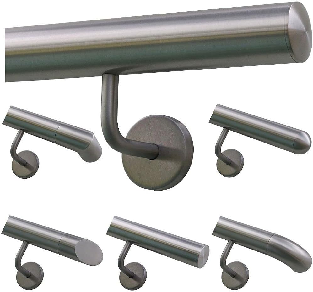 TIBU Handlauf Geländer Edelstahl Ø 42,4 mm - Länge 100 cm - Ende leicht gewölbte Kappe und gewinkelt