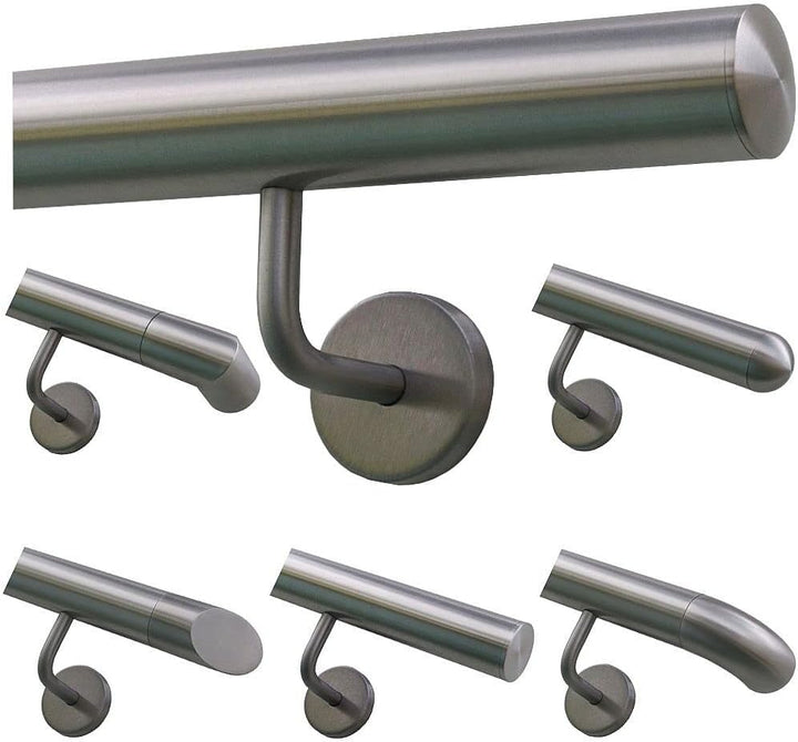 TIBU Handlauf Geländer Edelstahl Ø 42,4 mm - Länge 100 cm - Ende leicht gewölbte Kappe und gewinkelt