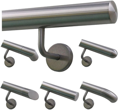 TIBU Handlauf Geländer Edelstahl Ø 42,4 mm - Länge 100 cm - Ende leicht gewölbte Kappe und gewinkelt