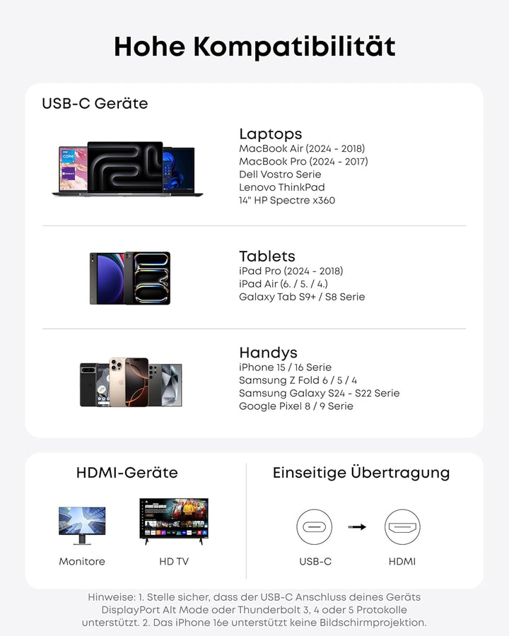 Anker HDMI-Kabel, 4K@60Hz HDR HDMI auf USB-C Kabel, ultraschnelles USB-C auf HDMI-Kabel aus Nylon ge