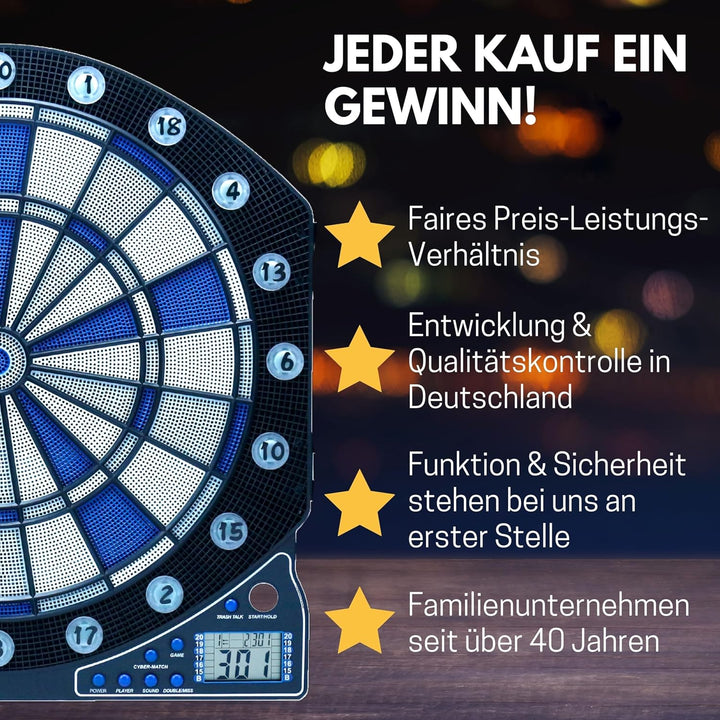 Best Sporting elektronische Dartscheibe Cambridge mit LED Beleuchteten Ziffern, Dartautomat mit 6 Da