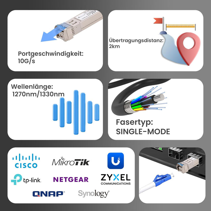 Extralink WDM SFP Modul Singlemode 10G LC 1270/1330nm bis 2km – Kompatibel mit Ubiquiti UniFi Netgea