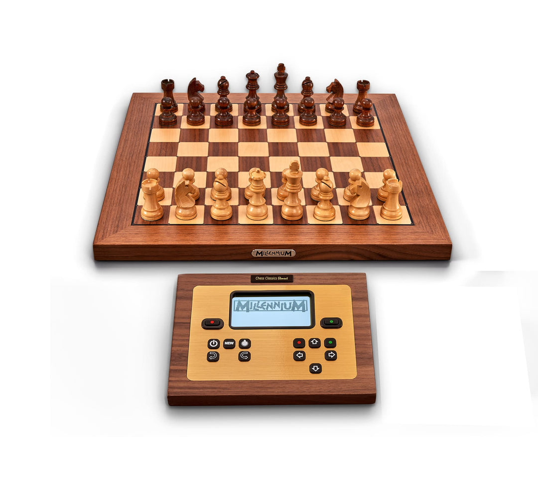 Millennium Chess Classics Exclusive (M828) – Holz-Schachcomputer mit Figurenerkennung, 2 Top-Schachp