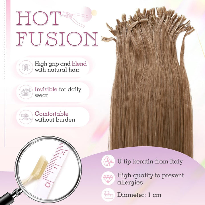 Elailite Extensions Echthaar Bondings Haarverlängerung Braun U-tip Keratin Haar Extension Glatt 25 S