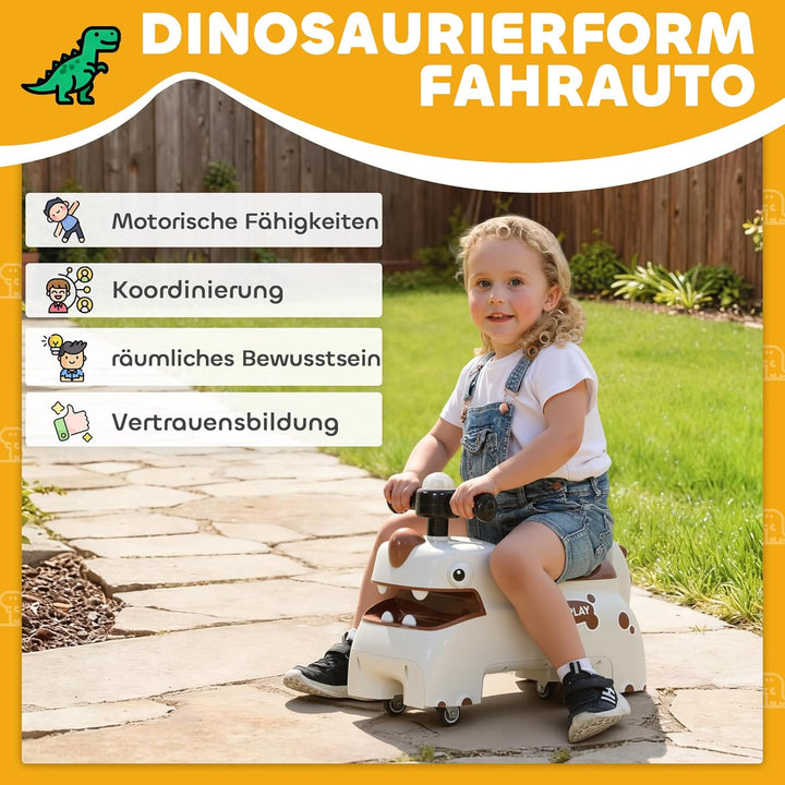 AIYAPLAY Rutschauto im Dinosaurier-Form Rutschfahrzeug mit Stauraum unter Sitz, Licht, Musik, Geräus